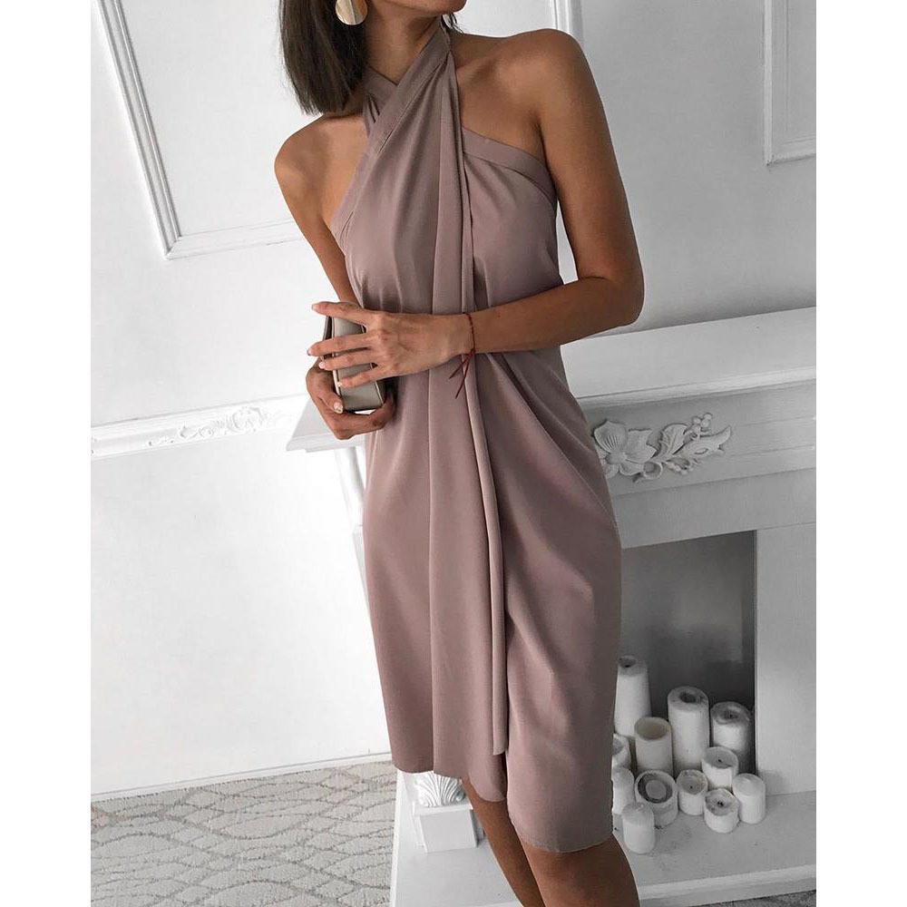 Casual Summer Slip Dress With Tie Neck And Knit Fabric For Women
