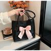 Chic Bow Knot Faux Leather Tote Bag for Women, Color Block Single Shoulder Handbag, Casual Daily Commute Work Bag KTB
