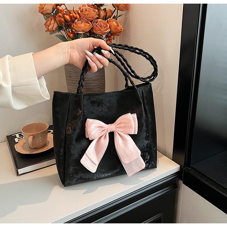 Chic Bow Knot Faux Leather Tote Bag for Women, Color Block Single Shoulder Handbag, Casual Daily Commute Work Bag KTB
