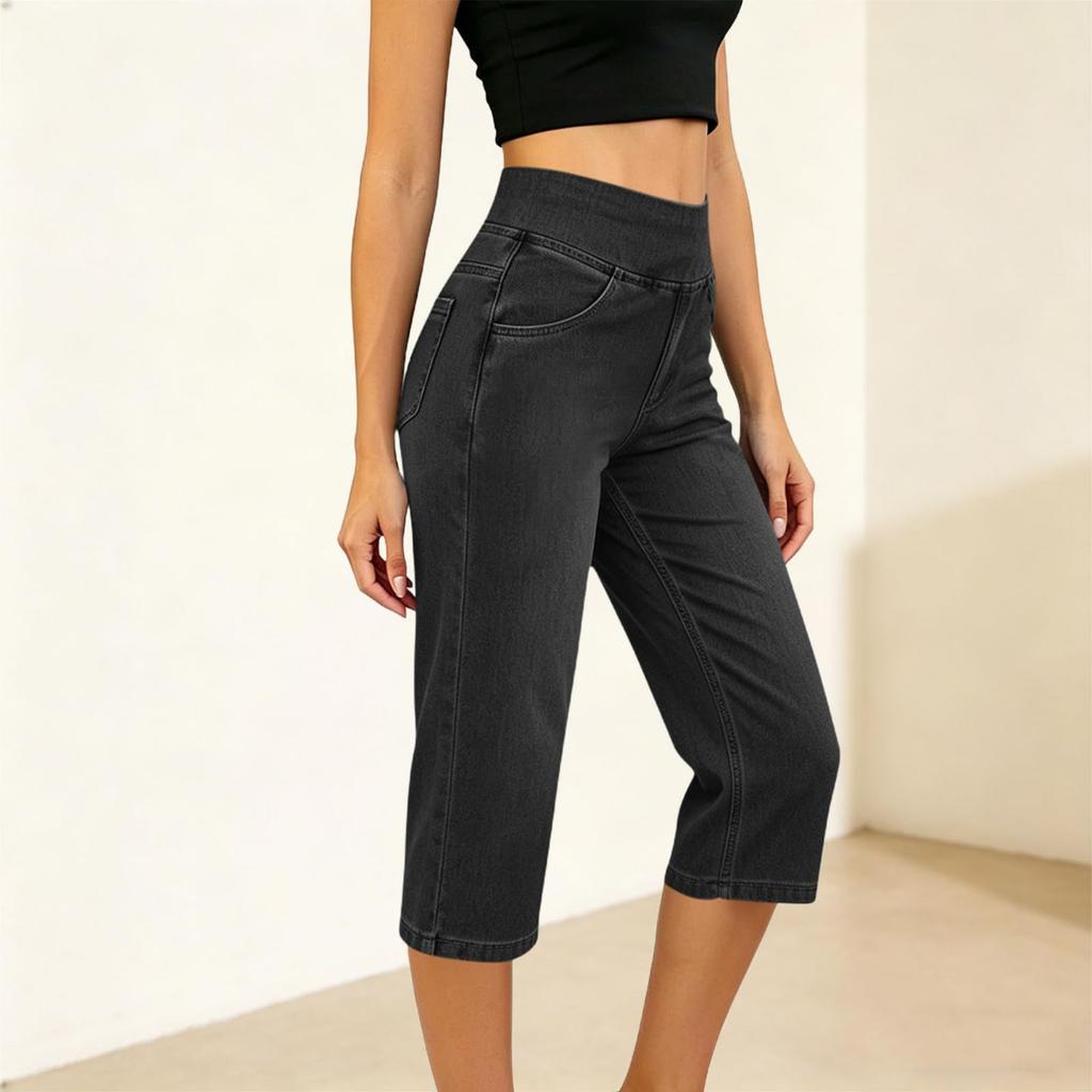 Damen Jeans mit hohem Bund, geradem Bein, Taschen, lässig