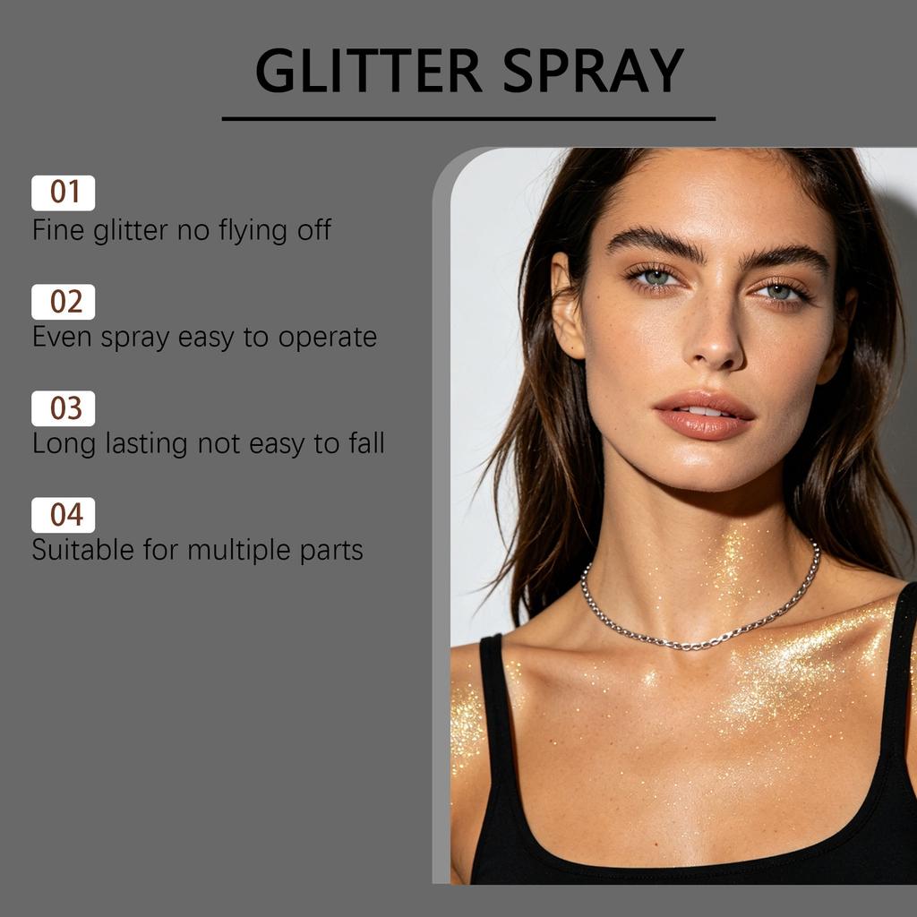 Spray Glitter Multiuso per Capelli e Corpo Scintillio a Lunga Tenuta Nebbia Fine Glitter Make-up Flacone da 10ML Applicazione Facile Formula Sicura
