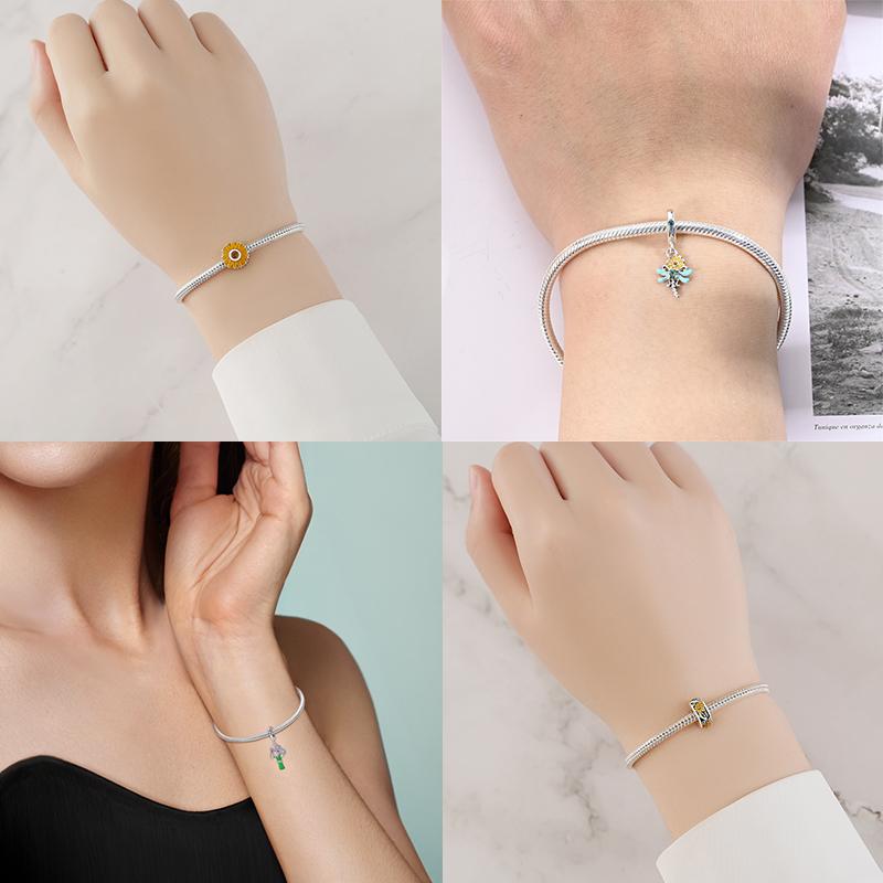 Original Copper Charms Chrysanthemum Fower Yellow Beads Fit Bracelet Accessories Charms Jewelry Making Fine Gift