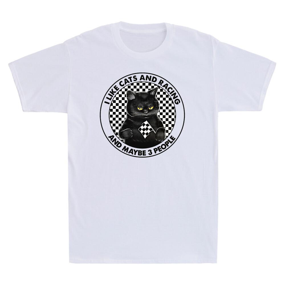 I Like Cats And Racing And Maybe 3 People Funny Racer Cat Vintage Unisexs Tshirt