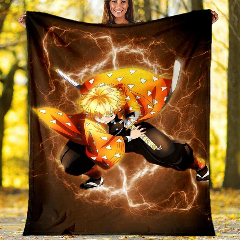 1pc Agatsuma Zenitsu Theme Blanket - Digital Print, Polyester, Cozy for All Seasons, Perfect for Outdoor, and Travel