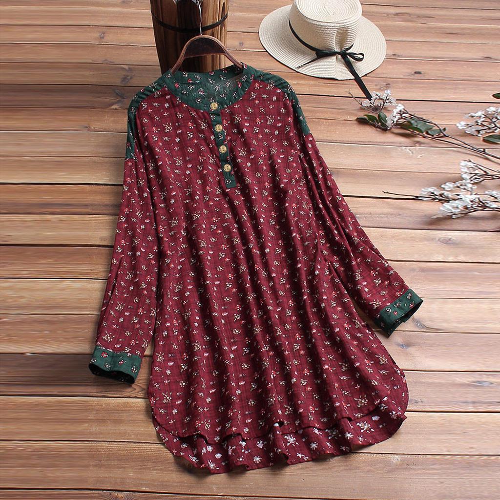 

Женская винтажная рубашка с цветочным принтом в стиле пэчворк с длинным рукавом плюс размер, рубашка, топ, блузка XXXL