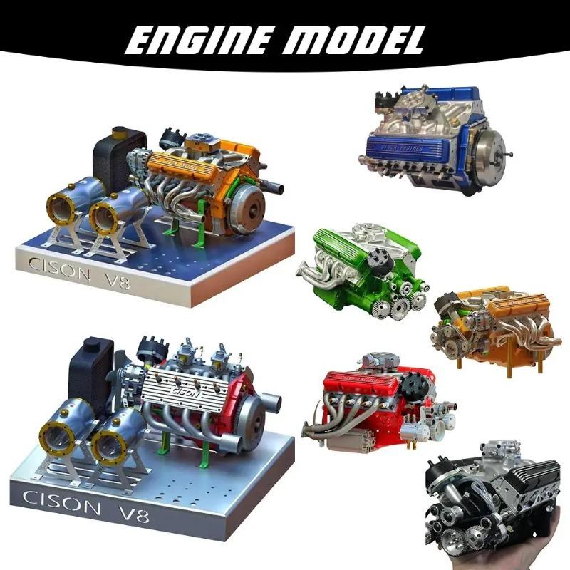 Cison V8 Engine Kit Gas,Ohv V8 Small Block Engine Model Kits 4-Stroke 44cc Water-Cooled 1/6,Mini Build Your Own Stem Cison Running Engine Kits