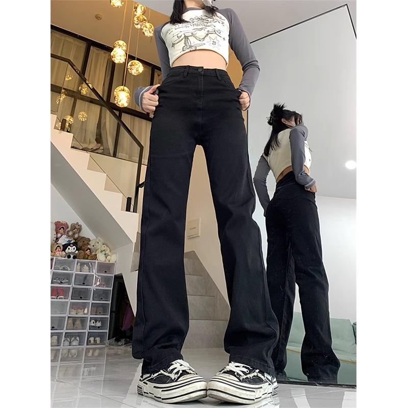 Women s Retro Gradient Denim Wide-Leg Jeans, Plus Size Slim Fit, Spring/Autumn 2026 Collection L чёрный