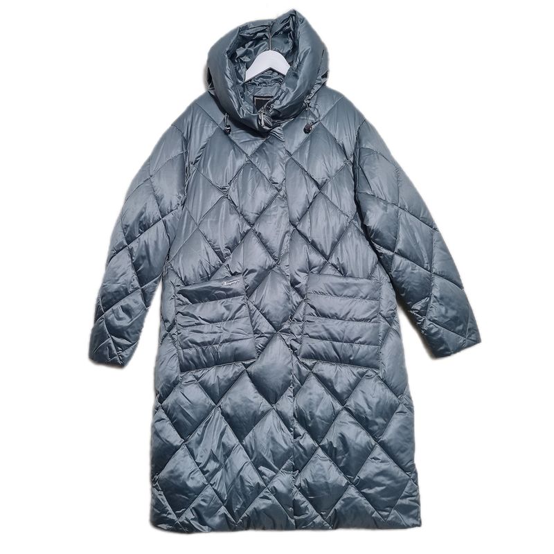 Original Single Tail Goods Down Cotton Rhombus Hood Mid-Length Cotton-padded Jacket Thick Winter Cold Protective Clothing Middle-aged Women Dress