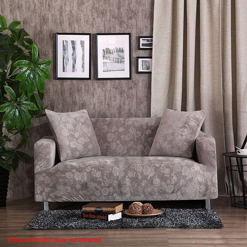 Luxurious Stretch Velvet Sofa Cover Slipcover Soft Embossing Flower Nonslip Wrinkle Resistant