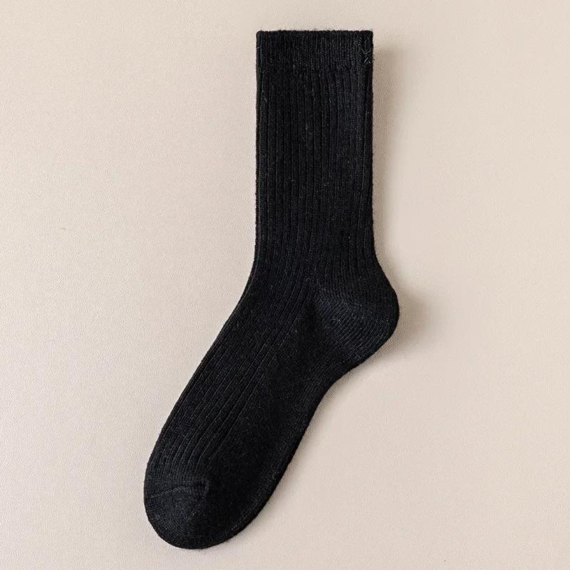 2025 Stacking Wool Socks Women Winter Solid Tube Socks Double Needle Knit Thickened Warm and Velvet Socks