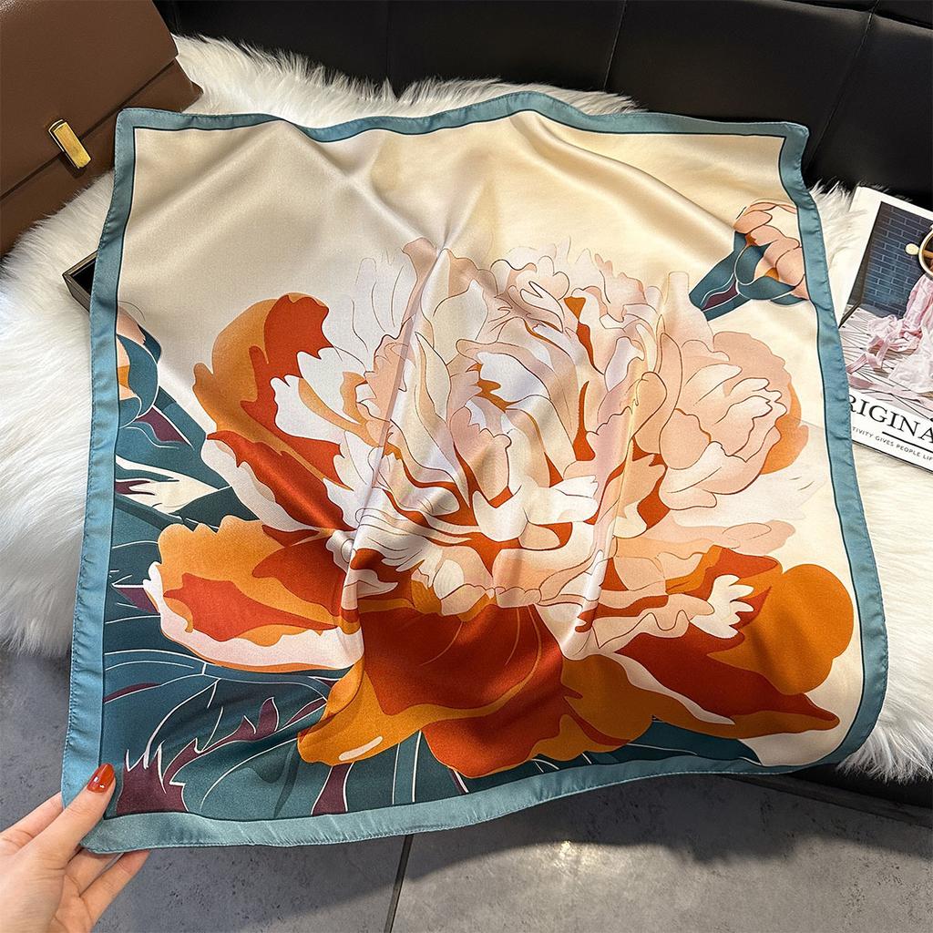 Floral Print Silk Square Scarfs For Women Decorate Neck Ties 70*70Cm Kerchief Lady Summer Beach Hijab Female Neckerchief Wraps