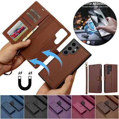 LC.imeeke Magnetic Leather Wallet Phone Case for Samsung Galaxy S26 Ultra S25 FE S24 Plus S23 S22 A56 A36 A16 A17 Lanyard Cover