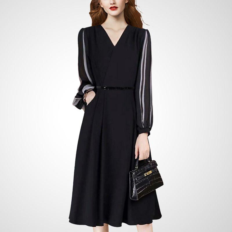 

Fancy Black Slim Autumn Dress Black S