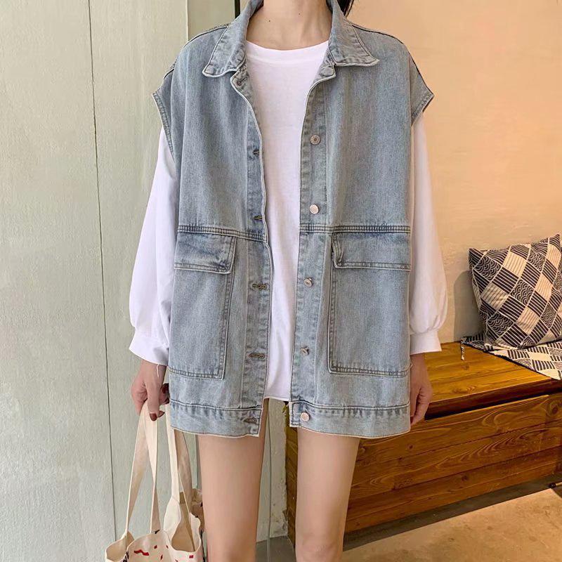 Women's Trendy Frayed Denim Jacket - Retro Loose-Fit Vest for Spring/Autumn 2024