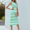 Ladies Casual Fashion Sexy Comfortable Cool Sleeveless Striped Knitted Dress