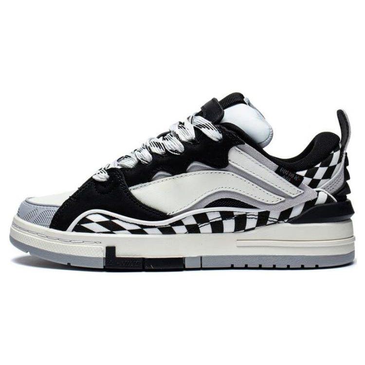 Li Ning Wave Golden Abrasion Resistant Breathable Low top Skateboard Shoes Women's Black White AECS074-8