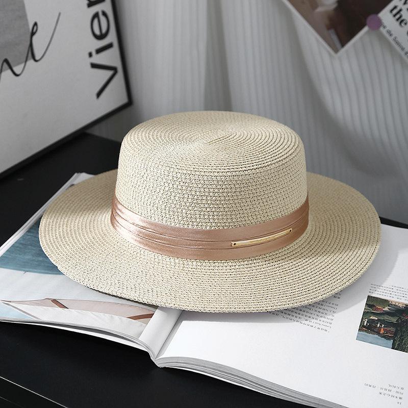 White top hat women's summer shade straw hat Internet celebrity beach vacation show face small sun hat