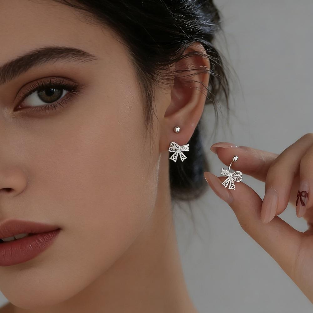 Hohle Schleife Schraubverschluss Ohrstecker für Damen Minimalistisch Ohrloch Piercing Ohrschmuck Zubehör