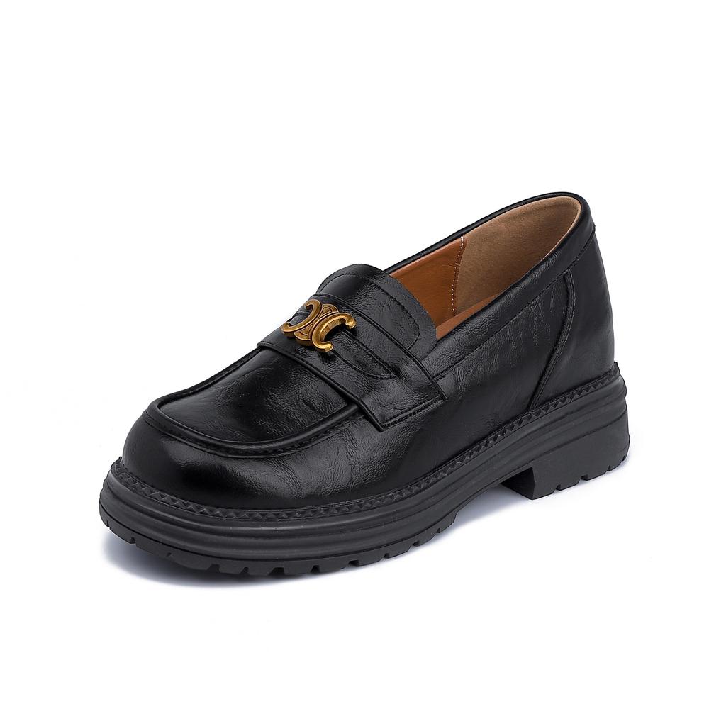 Grape Mother Retro Small Leather Shoes for Women To Wear High-end Sense Triumph Buckle Platform Loafers for Women 2025 Spring New Models