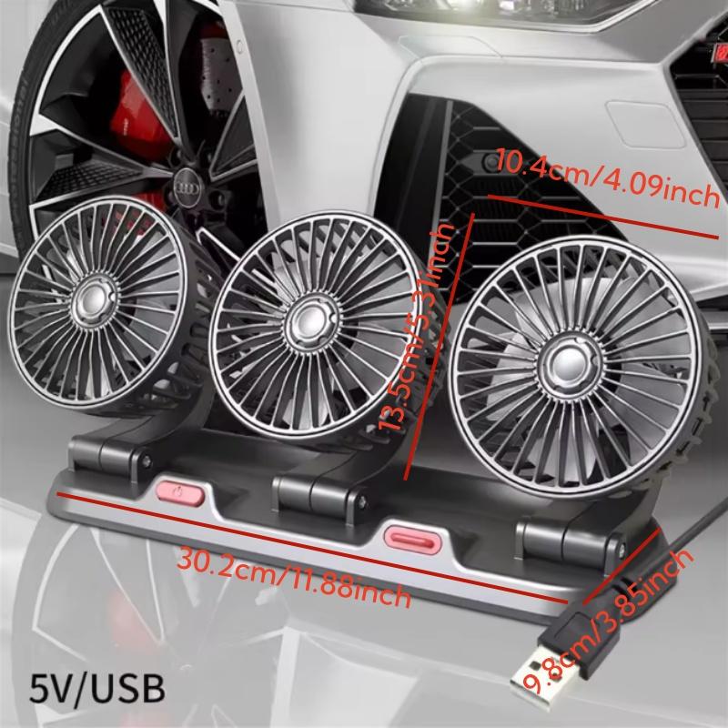 360° Adjustable 3-Head Car Fan Automotive Electric Air Circulator USB/12V/24V Dual-Speed Silent Fan for Home Desk Office & Car