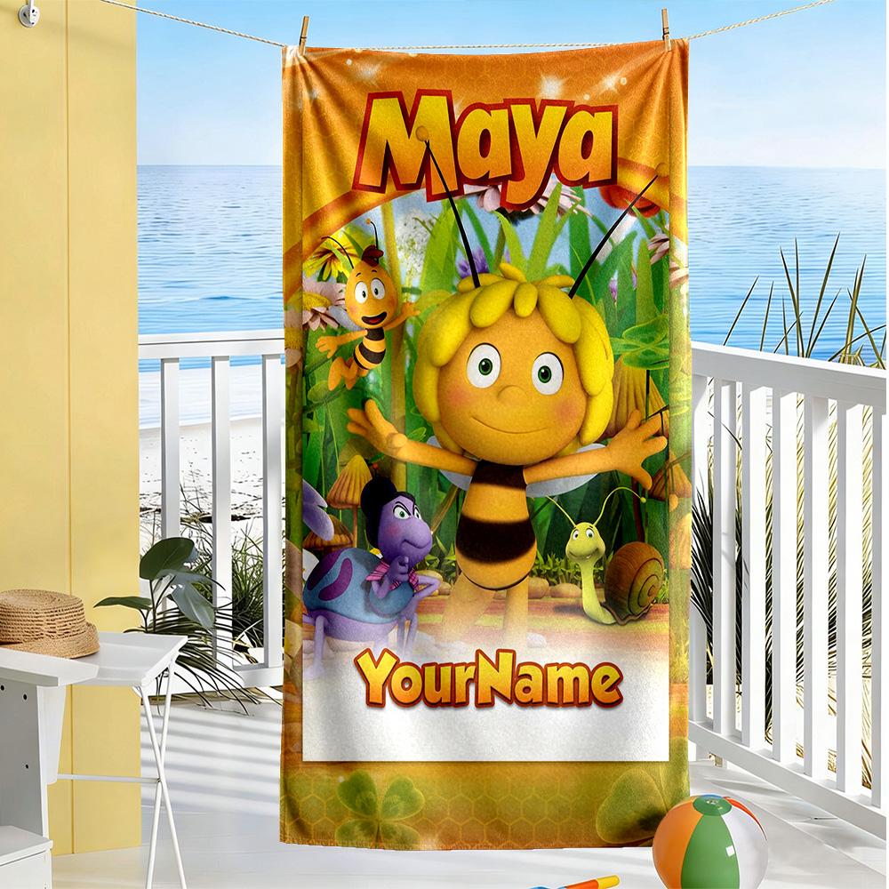 Biene Maja Customize Text Beach Towel Super Soft & Absorbent Suitable for Swimming Gym Camping Yoga Vacation