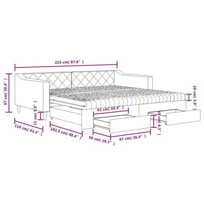 VidaXL Daybed with Trundle and Drawers Black 100x200 Cm Fabric 3197487