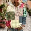 Damen Retro Print Kapuzenpullover mit langen Ärmeln, Taschen und lässiger Passform