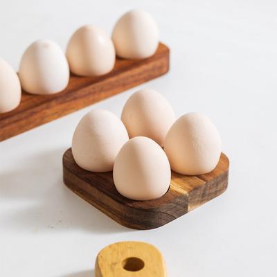 Wooden Egg Holder Rustic Egg Tray 4 or 6 Slots Countertop Egg Organizer for Kitchen Refrigerator Dining Table
