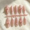 Gentle Nude Pink Cat Eye Press-On Nails with Glass Beads, Luxury Bows, Stars & Polka Dots