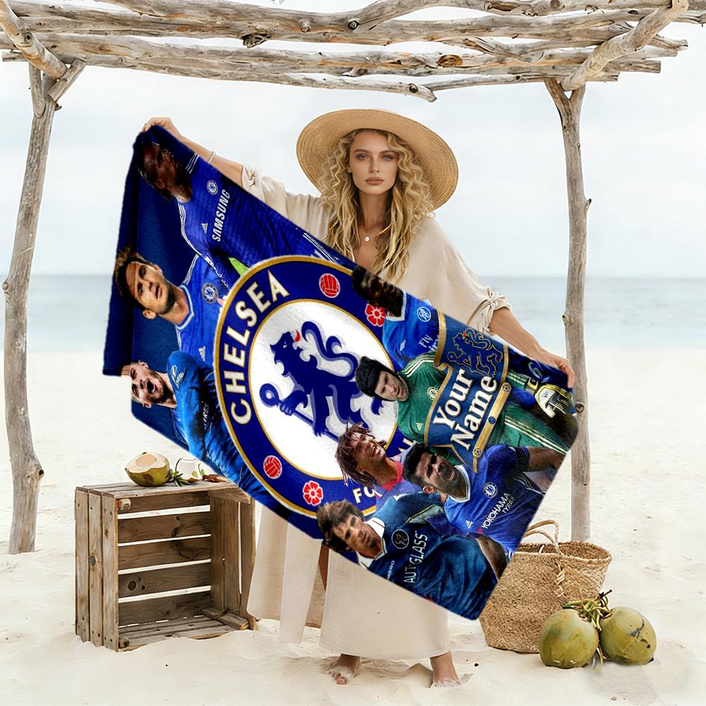 Chelsea Fc Football Player Customize Your Name Beach Towel Super Soft Microfiber Quickdry Fabric Suitable for Swimming Gym Camping Yoga Vacation