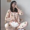 Korean Style Women's Long Sleeve Cardigan and Pajama Set for Spring, Autumn, and Winter Home Wear