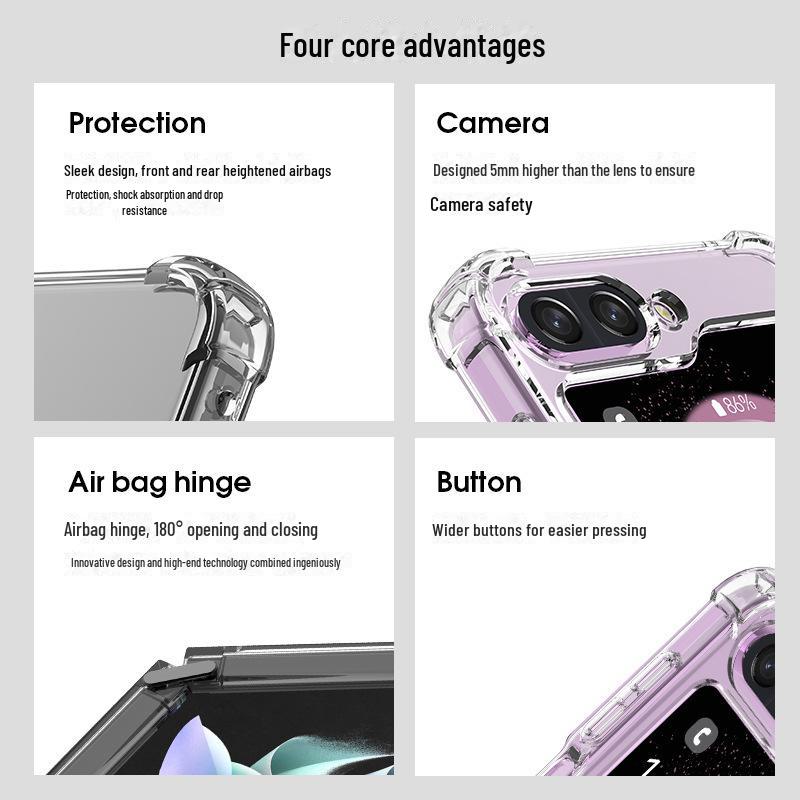 Samsung Flip Phone Case with Anti-Fall Protection, Transparent TPU Cover for Flip 5 and 6.