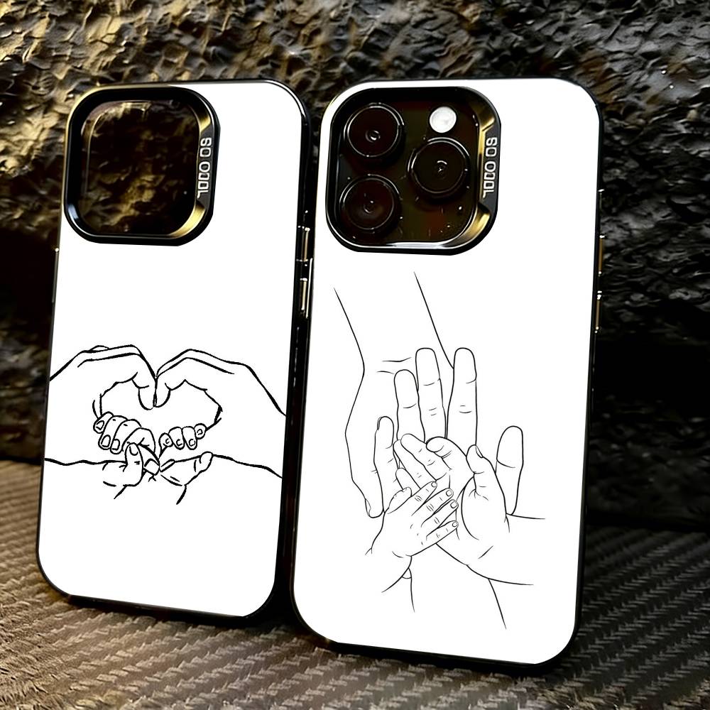 Baby Mom Daughter Son Dad Hand Phone Case For iPhone 17,16,15,14,13,12,11 Plus,Pro Max,XS,Colored Silver Plated Inside Cover