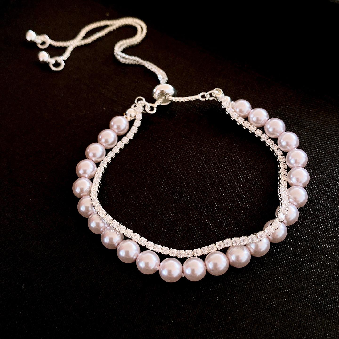 French elegant zircon flower-shaped beaded pearl necklace collarbone chain exquisite temperament necklace