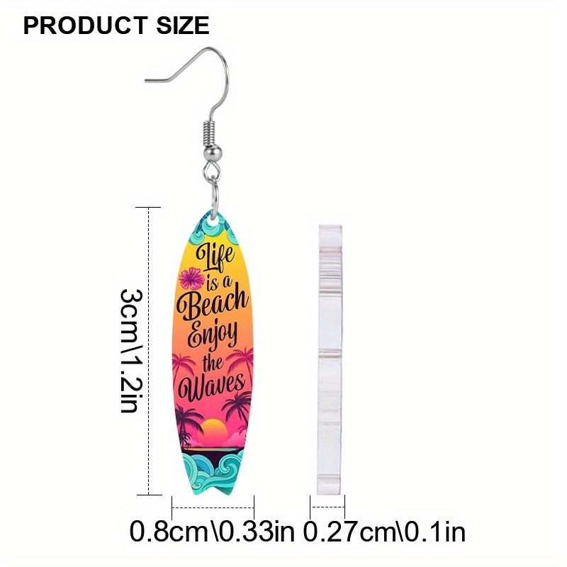 Summer Surfing Skateboard Acrylic Drop Earrings for Women Trendy Personality Earrings Cool Earrings Beach Party Travel Vacation Earring Accessories