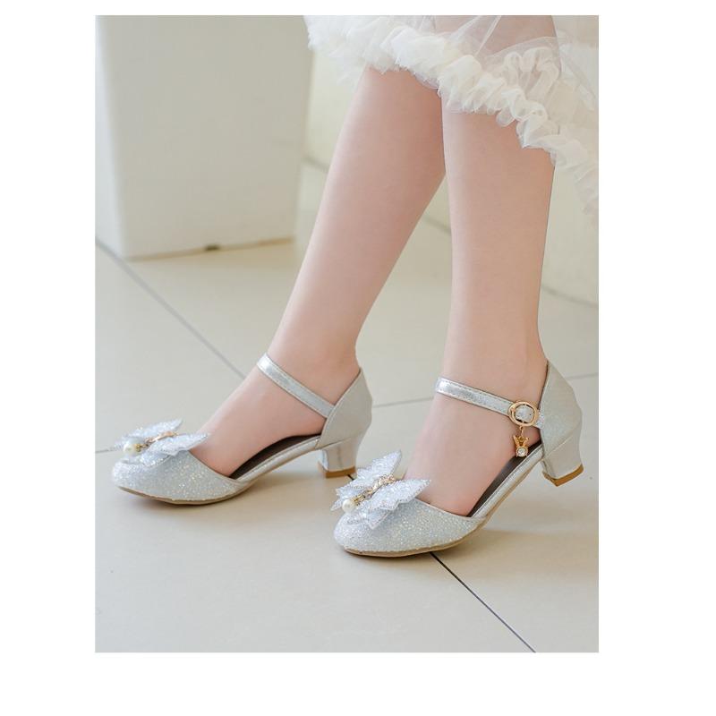 Summer new style girls' sandals, children's high heels in Korean style with bows, girls' crystal shoes, stylish princess shoes