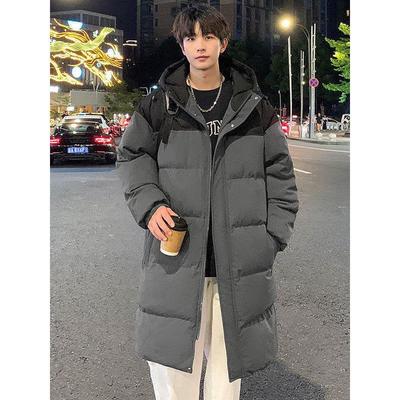 Men's Mid-Length Hooded Cotton-Padded Jacket, Thick Over-the-Knee Winter Coat, Youth Trendy Brand, 2024 New Style.