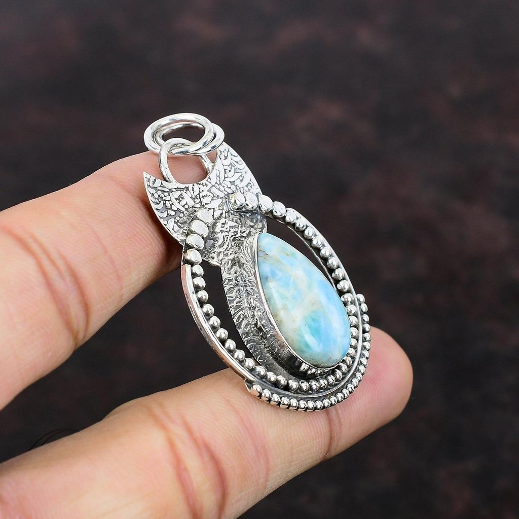Larimar Hänge Mycket Vackert Ädelstenssmycke 925 Sterling Silver Hänge Handgjort Smycke Födelsestein Hänge Gåva Till Mor Antikt Hänge