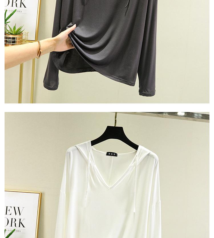 Plus Size Women's Long-Sleeve Modal T-Shirt - Hooded, Solid Color, Sun Protection, Lightweight for Spring/Summer