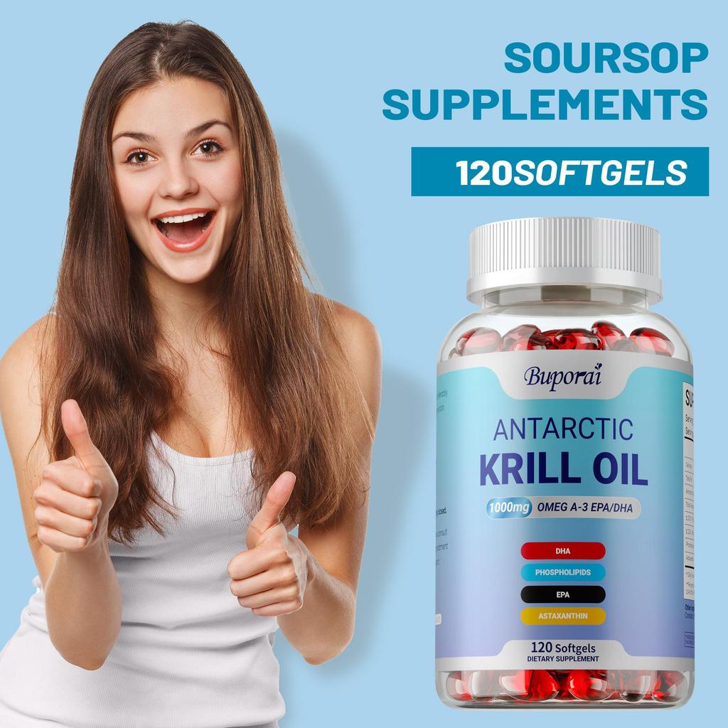 Antarktische Krillöl-Kapseln, reich an Omega-3, DHA, EPA, hohe Reinheit 1000 mg, Phospholipiden und Astaxanthin, für die Gelenkgesundheit, für Erwachsene geeignet.