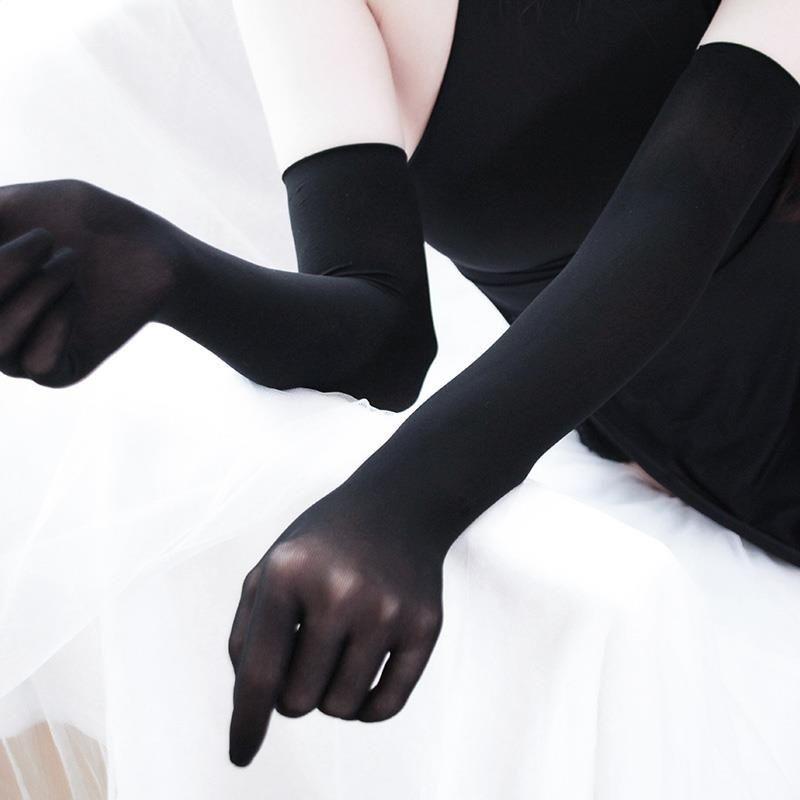 Summer Sexy Long Stretchy Sheer Lace Medium Opaque Wedding Bride Girl Bridal Tulle Hand Gloves for Women