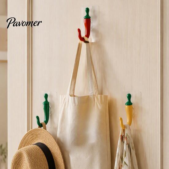 Home Organization Supplies 2PCS Chili Adhesive Hooks, Cute Decorative Punch-Free Wall Hangers, Heavy No Drilling Hangers Duty Seamless Storage