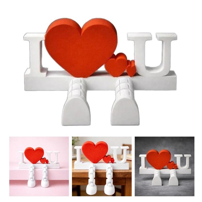 Movable Joint Heart Figurine Decorative Accent for Living Room Bedroom Office Valentines Day Ornament