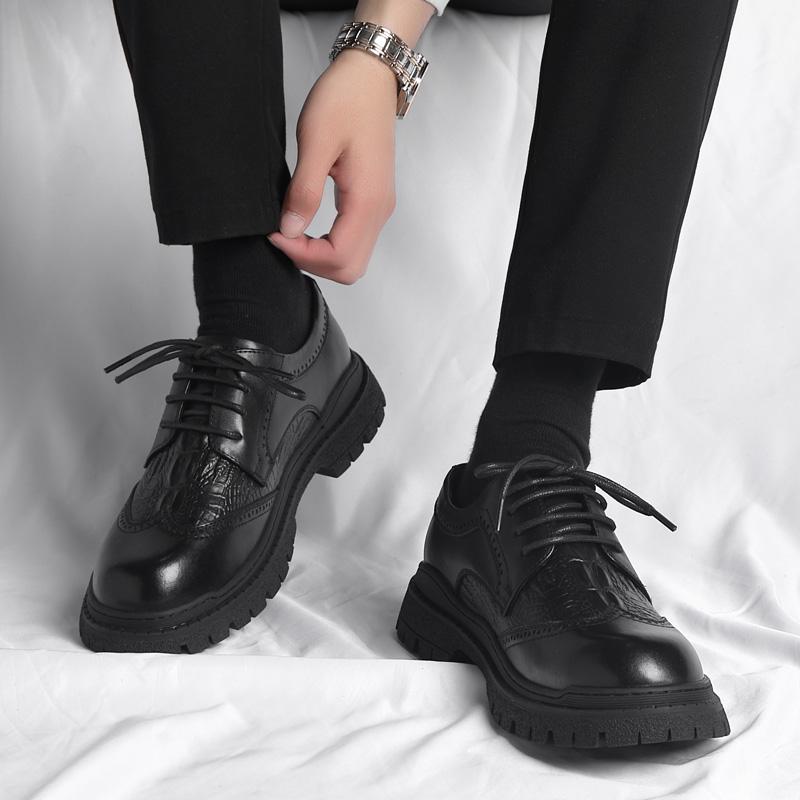 Men Spring Autum Leather Boots Men Fashion Crocodile Pattern Ankle Boots Business Casual Man Lace-up Shoes Chunky Work Shoes