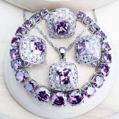Set di gioielli color argento da sposa per le donne Set di anelli/bracciali/orecchini/collana con zirconi cubici da sposa