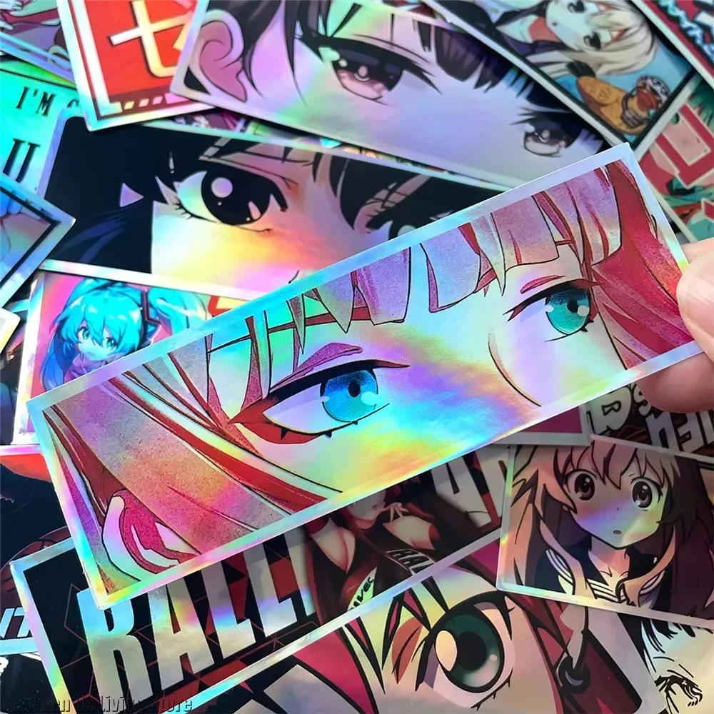 32PCS 12cm Long JDM Anime Girl Car Stickers Laser Rainbow Auto Window Windshield Motorcycle Body Moto Helmet Accessories Decals