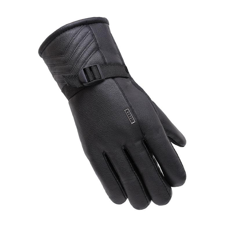 Leather gloves men's winter touch screen thickened fleece windproof warm motorcycle outdoor non-slip riding waterproof gloves