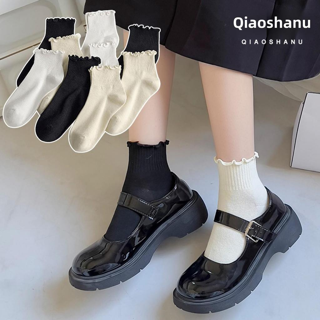 Women's Korean Style Lace Tube Socks, Perfect for Spring and Autumn. Trendy Japanese Inspired Long Socks with Wood Ear Edge.