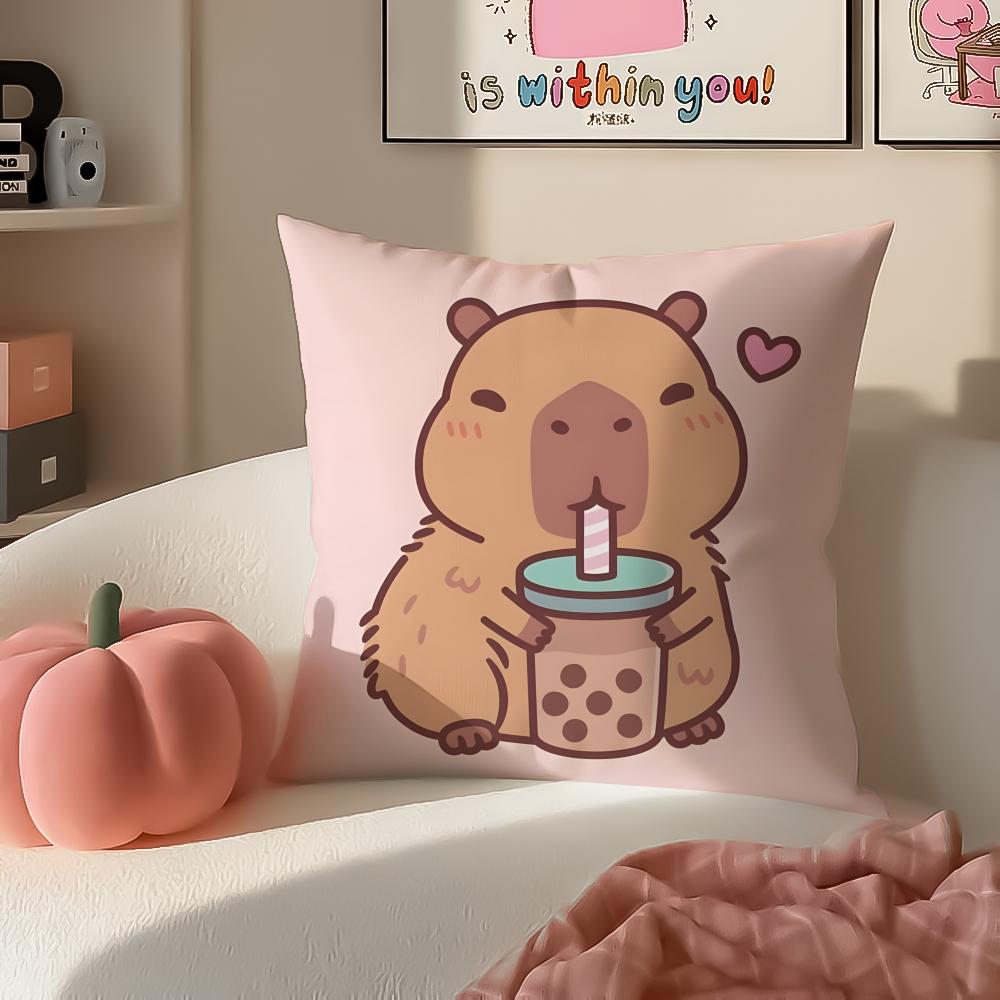 Chill Cute Adorable Art Cartoon CCapybara Cushion Cover Pillowcase Short Plush Invisible zipper Room Sofa Cushion Cover