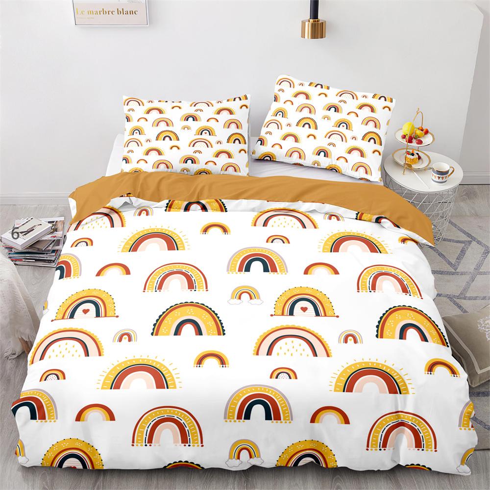 Rainbow Birds Star Duvet Cover Set Twin Full Size Cute Polyester Comforter Cover for Kids Boys Girls Bedding Set Quilt Cover